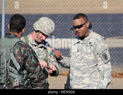 Au cours de la 16e opération annuelle Randy Oler Toy Drop à Camp Mackall, en Caroline du Nord, des parachutistes ont sauté d'un avion allemand C-160 et CASA 212, donnant des jouets déballés à des enfants. Sauteurs étrangers d'Allemagne, Canada, Italie, Pologne, Chili, la Suède, la Lettonie, le Brésil et les pays-Bas ont supervisé et attribué des ailes de saut aux soldats participants. L'événement est organisé par les forces d'opérations spéciales pour appuyer la sensibilisation communautaire et la formation aéroportée internationale. Banque D'Images
