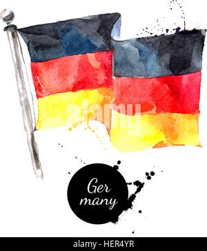 Drapeau de l'Allemagne à l'aquarelle. Hand drawn vector illustration sur fond blanc Illustration de Vecteur