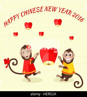 Arrière-plan de la nouvelle année avec le singe. Carte de Nouvel An avec le singe. Joyeux Nouvel An chinois 2016. Nouvelle Année singe. Zodiaque Chinois Illustration de Vecteur