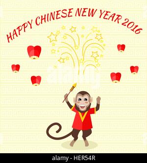 Arrière-plan de la nouvelle année avec le singe. Carte de Nouvel An avec le singe. Joyeux Nouvel An chinois 2016. Nouvelle Année singe. Zodiaque Chinois Illustration de Vecteur