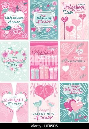 Happy Valentines Day party flyer affiches. Hipster Valentines Day tags typographiques et étiquettes d'emblèmes et ornements, cartes Illustration de Vecteur