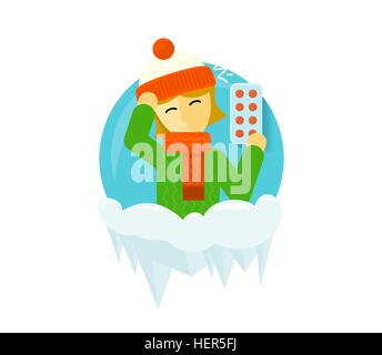 La maladie d'hiver les gens saison design. Et de froid, de maladie et de santé virus grippe, infection, fièvre, maladie de la maladie et de la température, Illustration de Vecteur