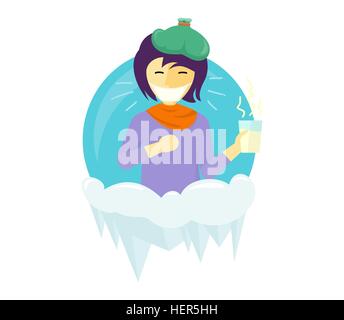 La maladie d'hiver les gens saison design. Et de froid, de maladie et de santé virus grippe, infection, fièvre, maladie de la maladie et de la température, Illustration de Vecteur