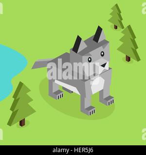 Wild Animal Wolf 3D isométrique design. Animaux sauvages et isolés, les animaux sauvages, le loup, loup isométrique zoo des animaux sauvages, le loup Illustration de Vecteur