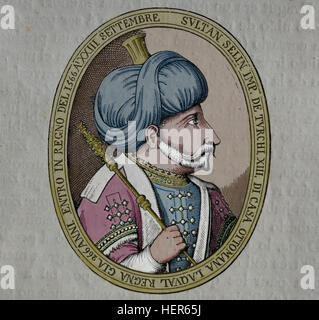 Selim II (1524-1574). 11e OttomanSultan. Portrait. Gravure par l'histoire de Philippe II, 1884. La couleur. Banque D'Images