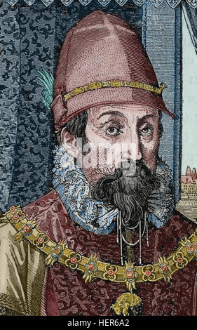 Maximilien I (1459-1519). Roi des Romains à partir de 1486 et Saint Empereur romain à partir de 1493-1519. Gravure par l'histoire de Philippe II, 1884. Banque D'Images