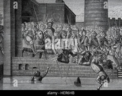 Henry IV de France (1553-1610). Entrée de Henri IV à Paris, le 22 mars 1594, avec 1500 cuirassiers. Gravure par Jean le Clerc, 1596. Télécopieur, 1884 Banque D'Images