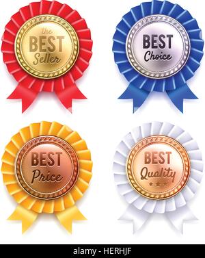 Quatre tables rondes Premium Set de badges métalliques. Quatre tables rondes meilleure qualité premium collection de badges or argent bronze et cuivre Illustration de Vecteur