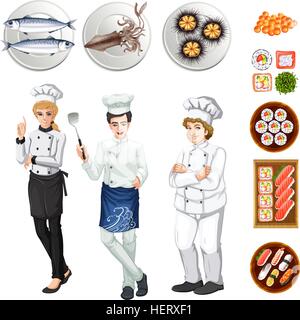 Chefs et des plats différents de l'illustration Illustration de Vecteur