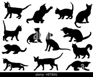 Collection de silhouettes d'animaux domestiques - chats et chatons Illustration de Vecteur