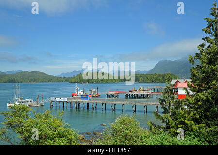 Vue depuis le restaurant de Marin à Tofino donnant sur Clayoquot Sound Banque D'Images