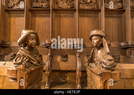 Stalles du choeur avec bustes sculptés, Ulm, Ulm intérieur, Bade-Wurtemberg, Allemagne, Europe Banque D'Images