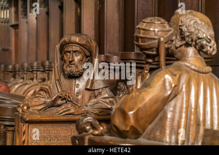 Stalles du choeur avec bustes sculptés, Ulm, Ulm intérieur, Bade-Wurtemberg, Allemagne, Europe Banque D'Images