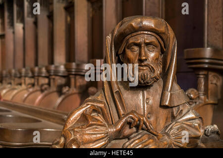 Stalles du choeur avec bustes sculptés, Ulm, Ulm intérieur, Bade-Wurtemberg, Allemagne, Europe Banque D'Images