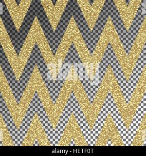 Au motif en zigzag. Chevron classique modèle homogène. La conception de scénario. Gold glitter motif en zigzag sur fond transparent. Illustration de Vecteur