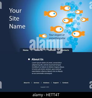 Blue Abstract Conception site web Template avec poissons dans librement modifiable et évolutive au format vectoriel Illustration de Vecteur