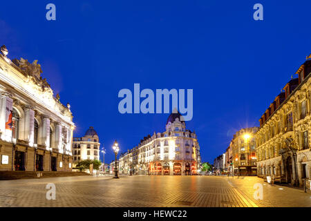 Lille (nord de la France) : "Place du Théâtre' square, vision de nuit Banque D'Images