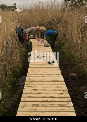 Les bénévoles la construction d'une nouvelle section sur la promenade de tous les pays de Galles boueux chemin côtier Isle of Anglesey faire marcher sur tous les pays de Galles plus agréable chemin Banque D'Images