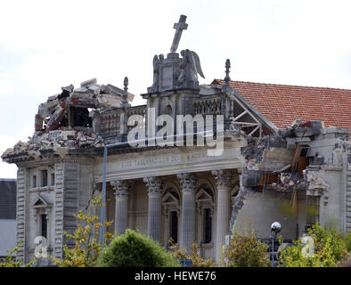 Ication (,), Cathédrale de la Sainte Sacremant,Cathédrale Catholique,Christchurch Christchurch,Tremblement de terre,Dommage,calcaire Oamaru brisé,architecture,église dome Banque D'Images