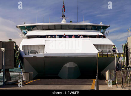 Searoad Présentation Ferries, la voiture et le service de traversier de passagers, relie la Great Ocean Road et la Bellarine à la péninsule de Mornington, voyageant entre Sorrente et Queenscliff, les 40 minutes de traversée est un excellent moyen de découvrir la beauté de la baie de Port Phillip, Melbourne et est une excellente alternative aux trois heures de route autour de la baie à travers la circulation urbaine. Deux spécialement conçu tous les 60 mètres météo ferries ont easy drive drive off/sur les installations, de confortables salons avec de baies vitrées, d'un cafe et beaucoup d'espace sur le pont. Les dauphins toute l'année, les baleines dans Win Banque D'Images