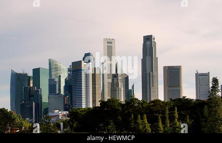 Les gratte-ciel de Singapour présentent une architecture moderne et un développement urbain. Ces gratte-ciel font partie de la skyline de Singapour, contribuant au statut de la ville en tant que plaque tournante financière mondiale. Banque D'Images