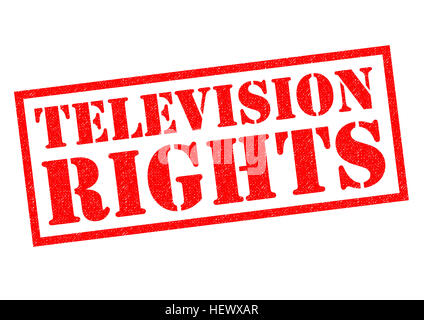 Les droits de télévision de tampon en caoutchouc rouge sur un fond blanc. Banque D'Images