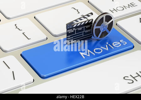 Les films concept sur le bouton clavier bleu, rendu 3D Banque D'Images