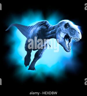 Tyrannosaurus rex artwork. Ce dinosaure vivait en Amérique du Nord et d'Asie d'environ 70 millions d'années jusqu'à l'extinction des dinosaures quelque 5 millions d'années plus tard. La tête est fortement construit, pour résister à des impacts avec des animaux de proie, et a l'dents pointues d'un prédateur. T. rex est pensé pour avoir été une chasse ainsi qu'un chasseur. Parmi les plus grands dinosaures carnivores, T. rex a été jusqu'à 6 mètres de haut et pesait jusqu'à 7 tonnes. Banque D'Images