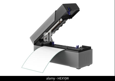Imprimante code-barres imprimé électronique numérique ouvert. 3D illustration Banque D'Images