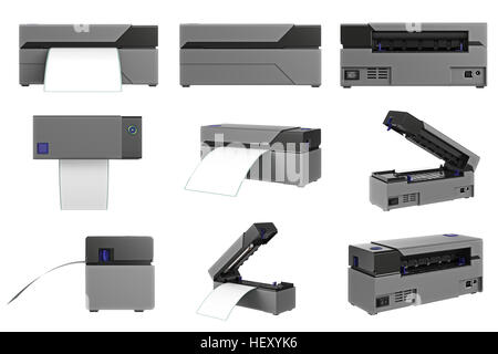 Imprimante code-barres set électronique de bureau. 3D illustration Banque D'Images