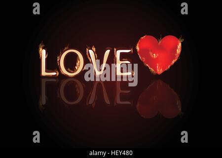 Lettre d'amour avec coeur dans le feu. Valentine s Day. Un symbole simple pour la conception de site web ou d'un bouton pour les applications mobiles. Illustrations Logo Illustration de Vecteur
