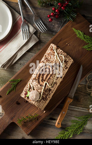 Bûche de Noël au chocolat maison avec mousse et de Givre Banque D'Images