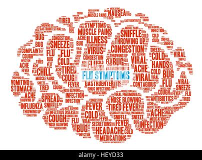 Les symptômes de la grippe cerveau nuage de mots sur un fond blanc. Illustration de Vecteur