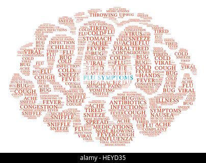 Les symptômes de la grippe cerveau nuage de mots sur un fond blanc. Illustration de Vecteur