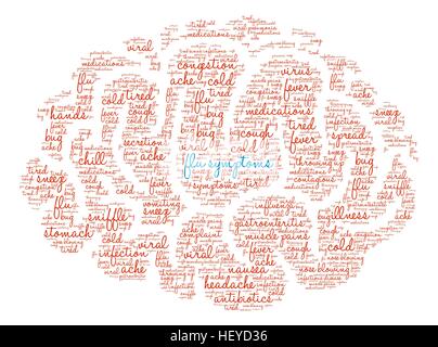 Les symptômes de la grippe cerveau nuage de mots sur un fond blanc. Illustration de Vecteur