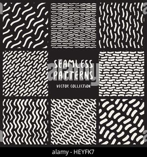 Ensemble de huit noir et blanc sans motifs géométriques dessinés à la main, Collection. Résumé de la conception d'arrière-plan artistique Freehand Illustration de Vecteur