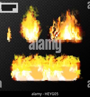 Jeu de flammes d'incendie réalistes. Les effets de transparence réelle. Vector Illustration de Vecteur