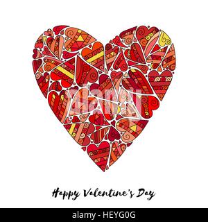 Vector pattern romantique sans couture avec cœur rouge dessiné à la main doodles. Bon pour le papier peint, la Saint-Valentin, carte d'invitation de mariage, album, papier d'emballage, mode textile Illustration de Vecteur