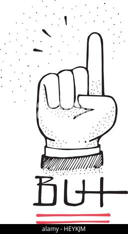 Hand drawn vector illustration ou dessin d'une main humaine et le mot mais Illustration de Vecteur
