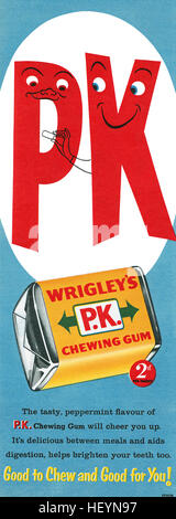 1956 La publicité pour Wrigley's P.K. Chewing-gum Banque D'Images