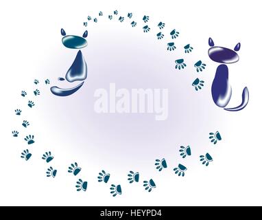 Funny cat décoratif stylisé avec un chat de pierres de couleur et de verre et leurs traces en forme de cœur. EPS10 vector illustration Illustration de Vecteur
