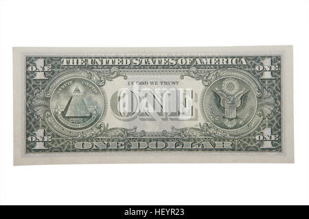 La face arrière de la US one dollar bill Banque D'Images