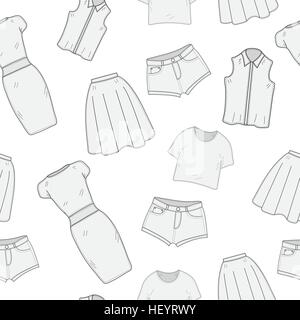 Vêtements femmes seamless pattern croquis. Vêtements, main-dessin, doodle style. L'habillement, l'arrière-plan. L'habit des femmes vector illustration. Illustration de Vecteur