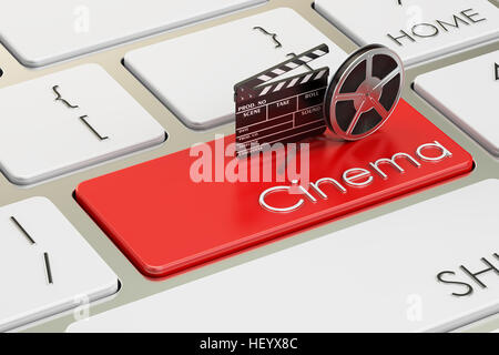 Cinema concept sur le bouton clavier rouge, rendu 3D Banque D'Images