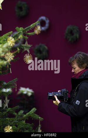 Francfort, Allemagne. Dec 25, 2016. Une femme visite l'exposition de Noël au Palm Garden à Francfort, Allemagne, le 25 décembre, 2016. © Luo Huanhuan/Xinhua/Alamy Live News Banque D'Images