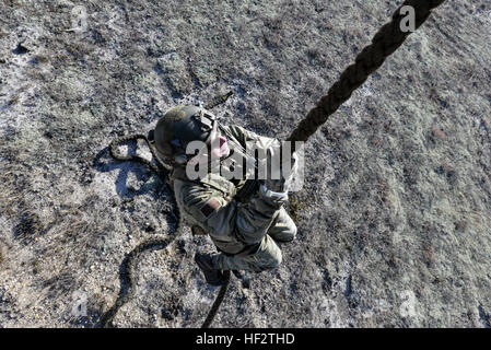 Les membres de la 101e et 103e escadrons de sauvetage, 106e Escadre de sauvetage conduite de recherche et sauvetage de combat à la formation de Tir Warren Grove, N.J., le 23 janvier 2015. Au cours de ce scénario, le personnel a agi comme deux 106e une paire de pilotes abattus en zone hostile. Armée de deux hélicoptères AH-64 fournis couvrent pendant l'événement. (New York Air National Guard / Staff Sgt. Christopher S. Muncy / relâché) 106e Escadre de sauvetage formation CSAR mène 150123-Z-SV144-001 Banque D'Images