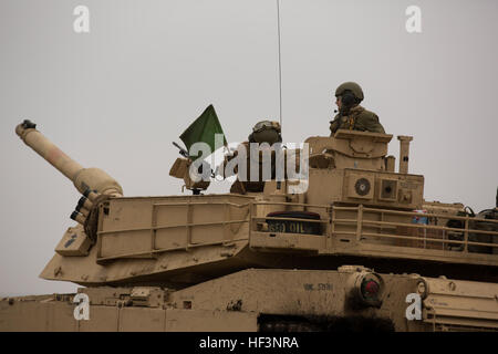 Les Marines américains avec Combined Arms Company, la Force de rotation de la Mer noire, procéder à une analyse du réservoir au cours de répétition Lynx Platinum 16-2 à Galati, Roumanie Zone de formation, le 9 décembre 2015. Platine d'exercice 16-2 Lynx est un exercice multinational de l'OTAN visant à renforcer la préparation au combat, d'accroître l'amélioration de capacités collectives, et de maintenir des relations avec des pays alliés et partenaires des Nations unies. (U.S. Marine Corps photo par Lance Cpl. Melanye E. Martinez/libérés) frères d'armes combinées, l'OTAN et de pays partenaires à augmenter les capacités interarmes dans le platine Lynx 16-2 151209-M-MS784-041 Banque D'Images