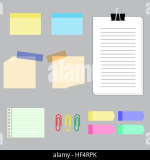 Bandeaux de papier avec des notes attachées ensemble avec du ruban couleur sur fond gris réalistes isolées vector illustration Illustration de Vecteur