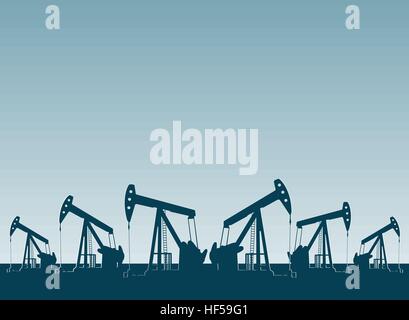 Silhouette de pompes à huile de travail , matériel pour l'industrie pétrolière Illustration de Vecteur