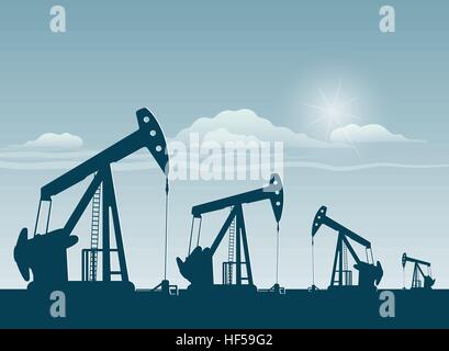 Silhouette de pompes à huile de travail , matériel pour l'industrie pétrolière Illustration de Vecteur